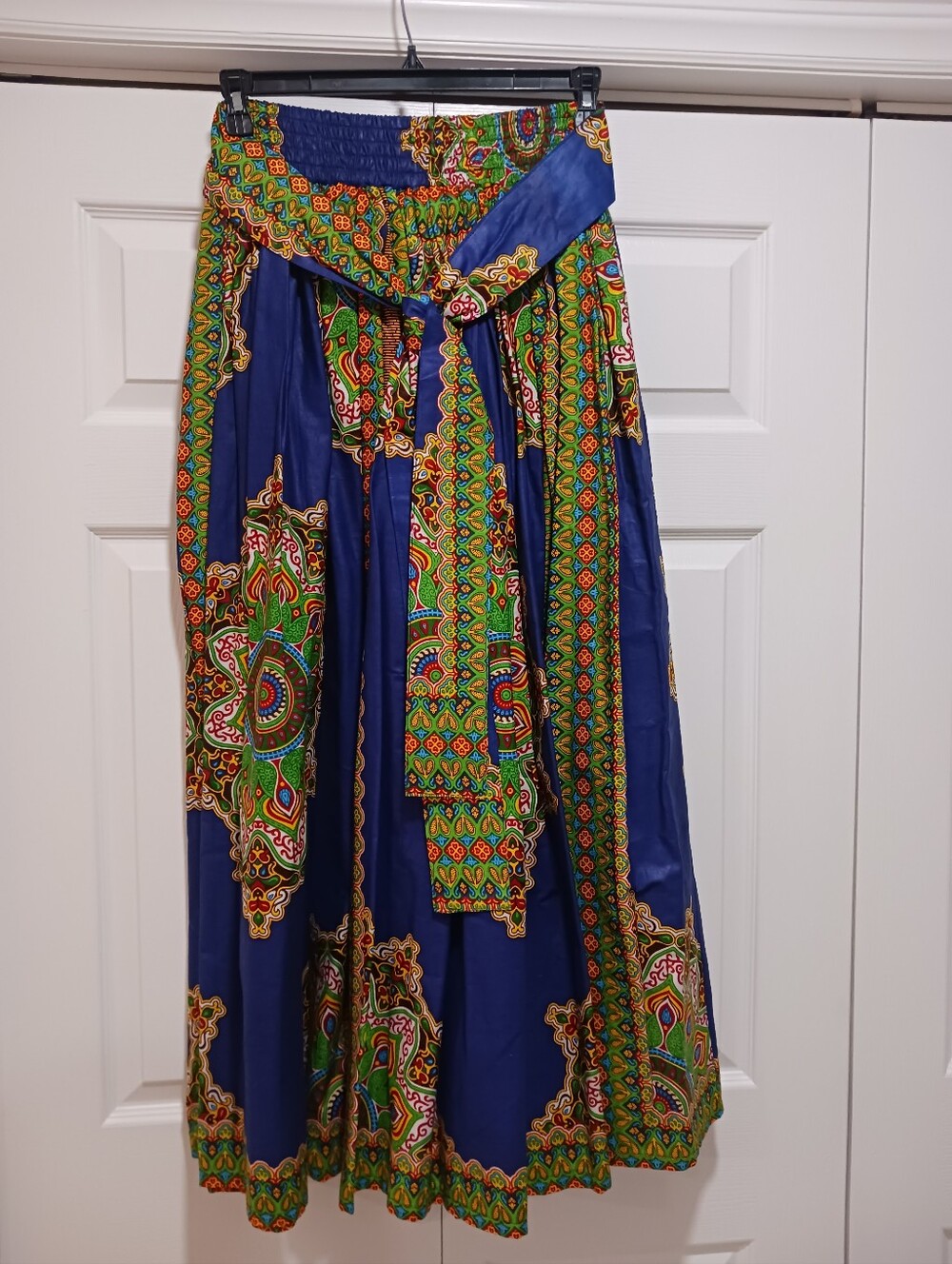 Bohemian Blue Tribal Print Maxi Skirt